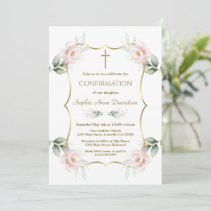 Elegant luftig grönska Rosa Blommig Konfirmation Inbjudningar