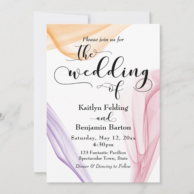 Elegant luftig orange, lila & röd inbjudan (Framsida)