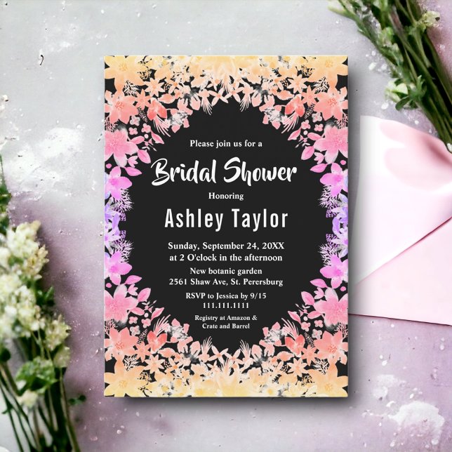 Elegant Luminous Ro Black Blommigt Möhippa Inbjudningar (Skapare uppladdad)