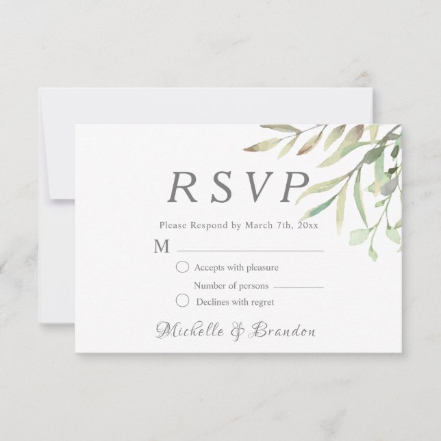 elegant lush water-colored wedding OSA kort (Framsida)