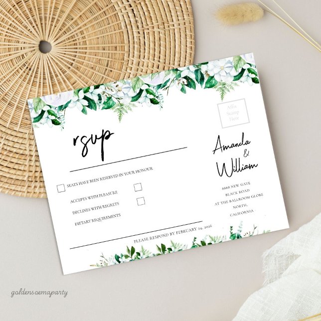 Elegant Lush White Floral and Greenery  OSA Kort (Elegant White Floral and Greenery Wedding rsvp)