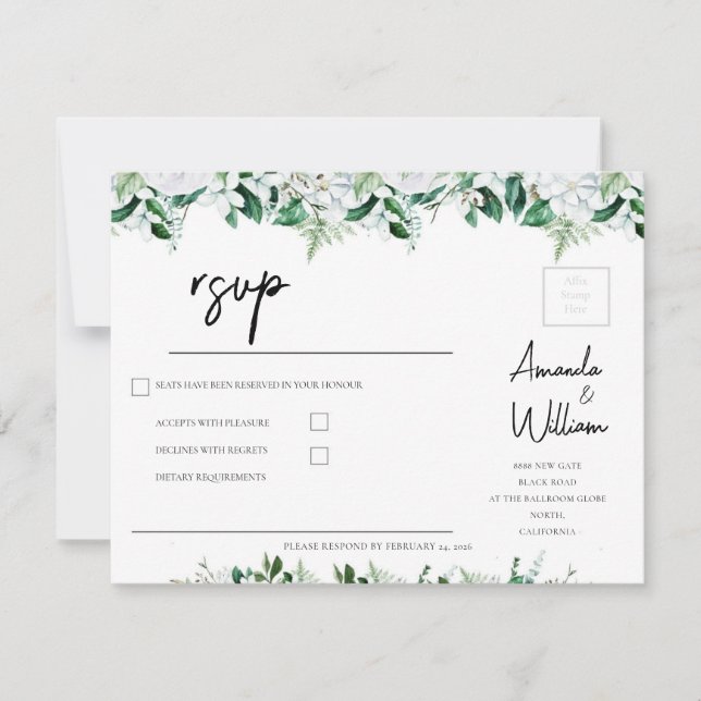 Elegant Lush White Floral and Greenery  OSA Kort (Framsida)