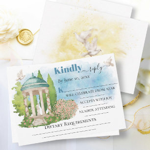 Elegant Lusthus blommor träd duvor Bröllop RSVP Kort