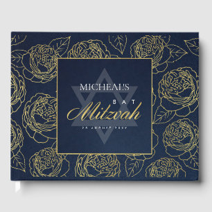 ELEGANT LUX NAVY GULD RO BLOMMIGT PUB BAT MITZVAH GÄSTBÖCKER