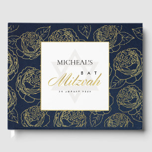 ELEGANT LUX NAVY GULD RO BLOMMIGT PUB BAT MITZVAH GÄSTBÖCKER