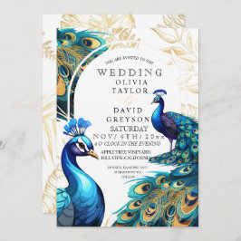 Elegant Lux Peacocks Flora Bröllop Inbjudningar