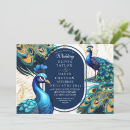 Elegant Lux Peacocks Garden Emerald Grönt Bröllop Inbjudningar