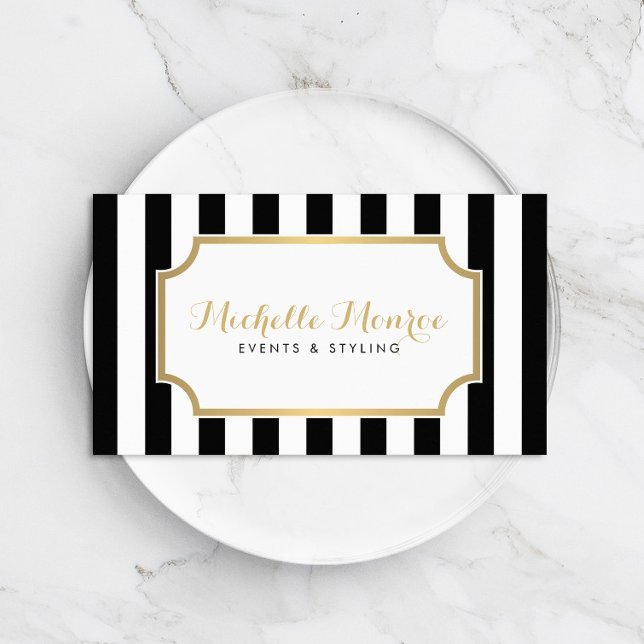Elegant Luxe Bold Black and White Rand Visitkort (Skapare uppladdad)