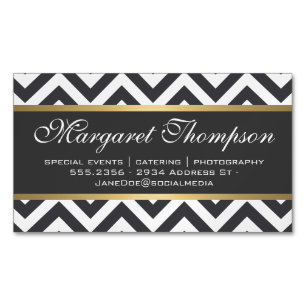 Elegant Luxe Chevron Mönster Guld Trim Magnetiska Visitkort