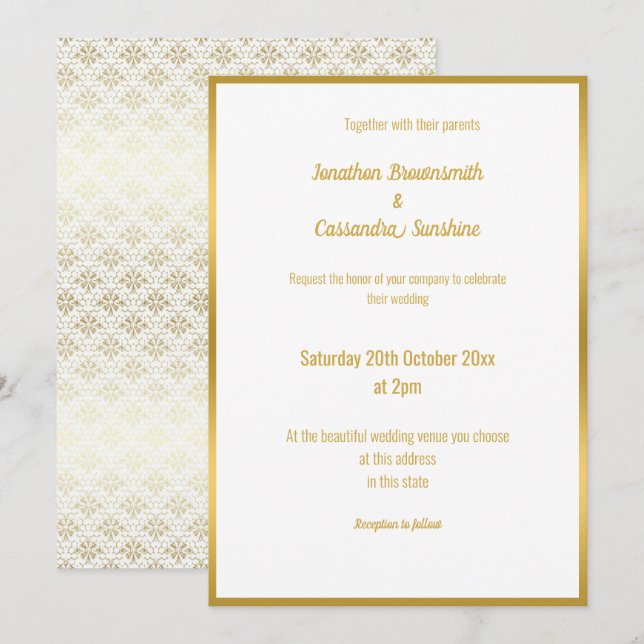 ELEGANT LUXE GULD SNÖRE 2 WEDING INVICATION INBJUDNINGAR (Fram/baksida)