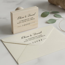 Elegant Luxe Script Anpassad Returadress för Bröll Stämpel