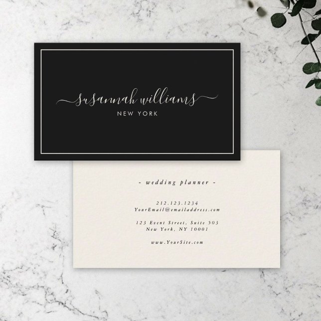 Elegant Luxe Script Calligraphy Chic Black Ivory Visitkort (Skapare uppladdad)