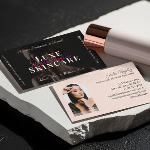 Elegant Luxe Spa Hudvård Estetiker Svart Rosa Visitkort