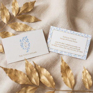 Elegant Luxe Vintage Blad Gren Vapen Monogram Visitkort