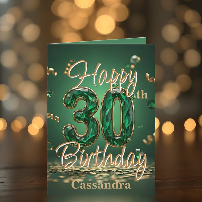 Elegant Luxurij Grönt och Guld 30års födelsedag Kort (Skapare uppladdad)