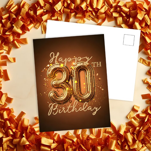 Elegant Luxurious Guld Brown 30års födelsedag Vykort (Skapare uppladdad)