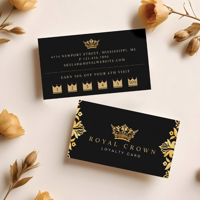 Elegant Luxuriskt Royal Guld Krona Lojalitetskort (Elegant Luxurious Regal Royal Gold Crown Loyalty Card)