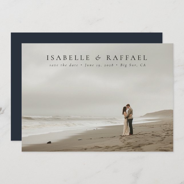 Elegant Luxurit Formell Photo Black Blue Bröllop Spara Datumet (Fram/baksida)