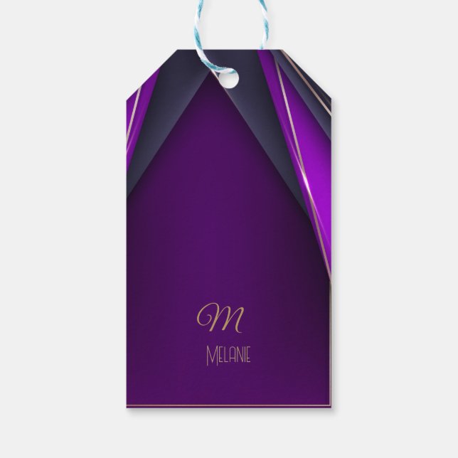 Elegant Luxurit Lila Monogram Modern Glam vid Guld Presentetikett (Baksidan)