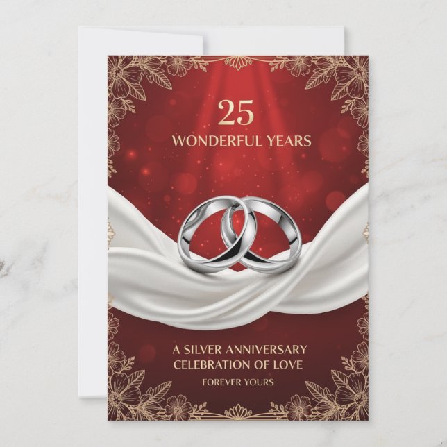 Elegant Luxury 25th Wedding Anniversary Card – Sil Julkort (Framsida)