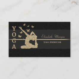 Elegant Luxury Black Glitter Girl Yoga Instructor Visitkort