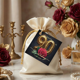 Elegant Luxury Black Gold Red Rose 90th Birthday Gåvor Etiketter