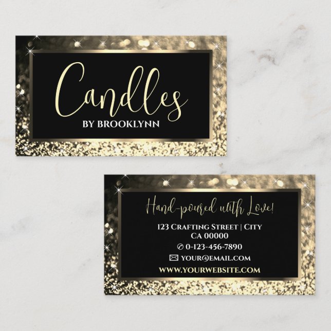 Elegant Luxury Black Golden Sparkling Glitter Visitkort (Fram/baksida)