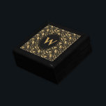 Elegant Luxury Black Guld Löv Mönster Minnesask<br><div class="desc">Ge din älskade en aning klass med den här eleganten guld löv och svart monogramdesign. Den här produkten har en söt guld löv mönster med vintage. Anpassa med det valfria monogrammet brev. Det är en presentlåda för perfekt för att lägga dina värdefulla Mementos.</div>