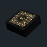 Elegant Luxury Black Guld Löv Mönster Minnesask<br><div class="desc">Ge din älskade en aning klass med den här eleganten guld löv och svart monogramdesign. Den här produkten har en söt guld löv mönster med vintage. Anpassa med det valfria monogrammet brev. Det är en presentlåda för perfekt för att lägga dina värdefulla Mementos.</div>