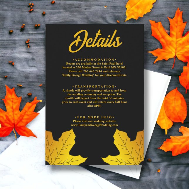 Elegant Luxury Black och Guld Löv faller under brö Tilläggskort (Skapare uppladdad)
