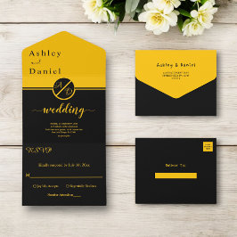 Elegant Luxury Black och Guld Monogram Bröllop