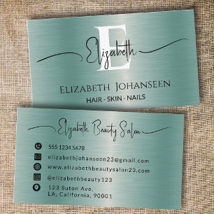 Elegant Luxury Blue Brushed Metall Girly Monogram Visitkort