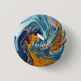 Elegant Luxury Blue Guld Monogram Knapp