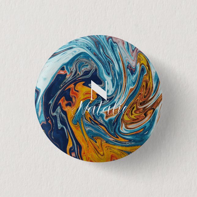 Elegant Luxury Blue Guld Monogram Knapp (Framsida)