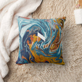 Elegant Luxury Blue Guld Monogram Kudde