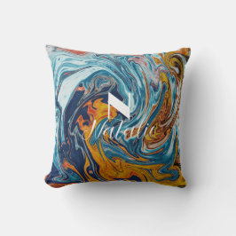 Elegant Luxury Blue Guld Monogram Kudde