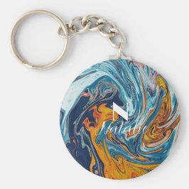 Elegant Luxury Blue Guld Monogram Nyckelring