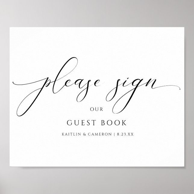 Elegant Luxury Bröllop Guestbook Calligraphy Sign Poster (Framsidan)