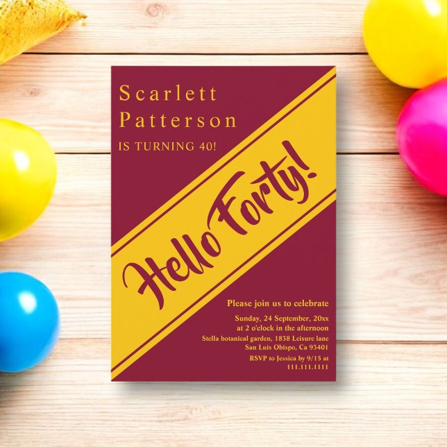 Elegant Luxury Burgundy och Guld 40:e födelsedagen Inbjudningar (Skapare uppladdad)