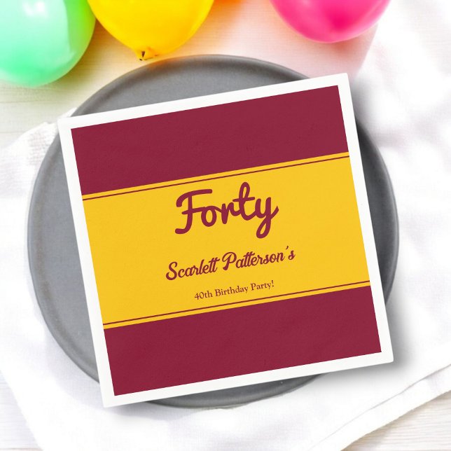 Elegant Luxury Burgundy och Guld 40:e födelsedagen Pappersservett (Skapare uppladdad)