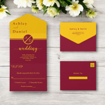 Elegant Luxury Burgundy och Guld Monogram Bröllop