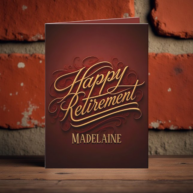 Elegant Luxury Burgundy och Guld Script Pension Kort (Skapare uppladdad)