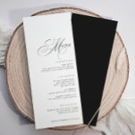 Elegant Luxury Calligraphy Bröllop Meny<br><div class="desc">Med den här menyn Svartvitt Bröllop kombineras lyxkalligrafi med enkel,  ren text för ett förfinat utseende och elegant. Personlig med parets datum namn och bröllop,  det tillför lite sofistikering till alla bord-inställningar och skapar perfekten för par som uppskattar tidslängd,  klassisk design.</div>