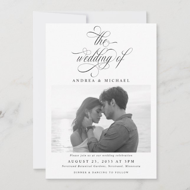 Elegant Luxury Calligraphy Script Photo Bröllop Inbjudningar (Framsida)