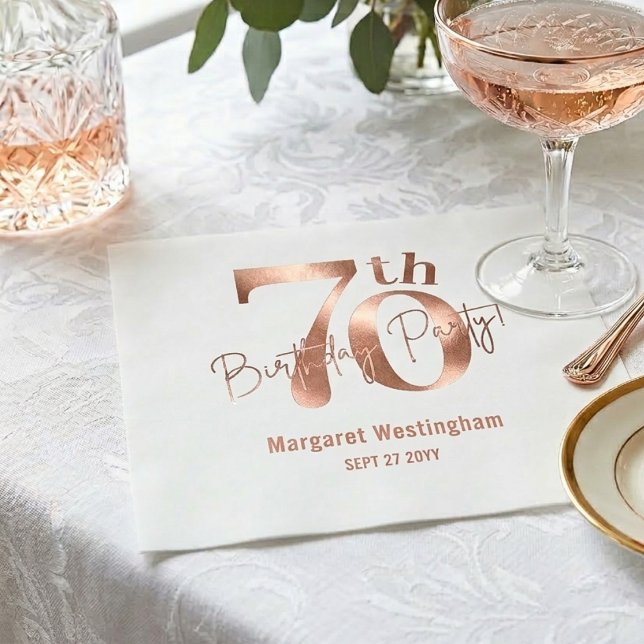 Elegant Luxury Chic Rose 70th Birthday Pappersservett (Skapare uppladdad)