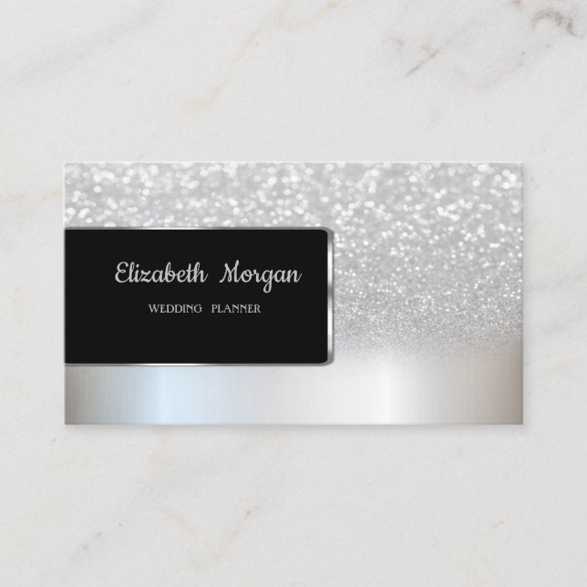 Elegant Luxury Chic Silver Glitter Bokeh Ombre Visitkort (Framsida)