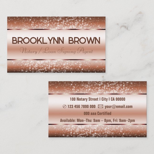 Elegant Luxury Copper Luxe Gräns Glitter Stars Visitkort (Fram/baksida)