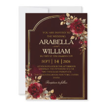 Elegant Luxury deep burgundy wedding Invitation