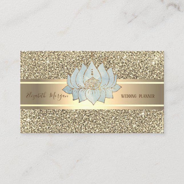 Elegant Luxury Glitter ,Guld Rand,, Blue Lotus Visitkort (Framsida)
