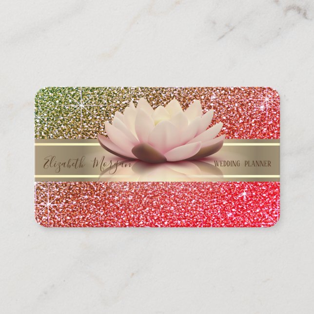Elegant Luxury Glitter,Guld Rand,Lotus Ombre Visitkort (Framsida)